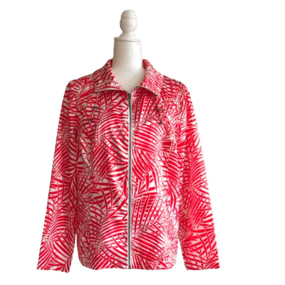 Weekend by Chicos Jacket Tropical Print Lightweight Zip Front Top Jacket Medium